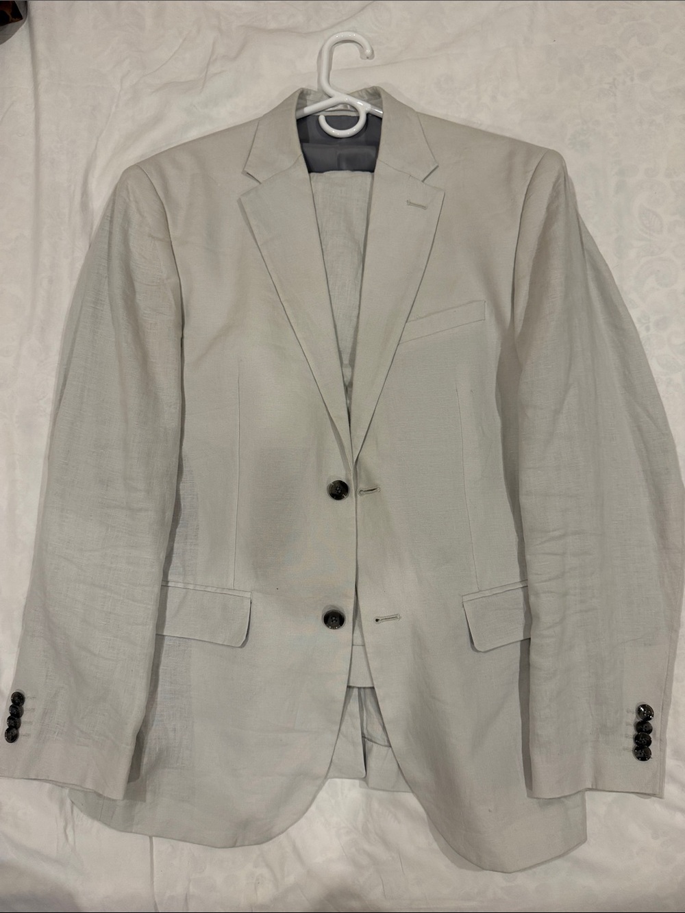 Light Gray Linen Slim Fit Suit H&M